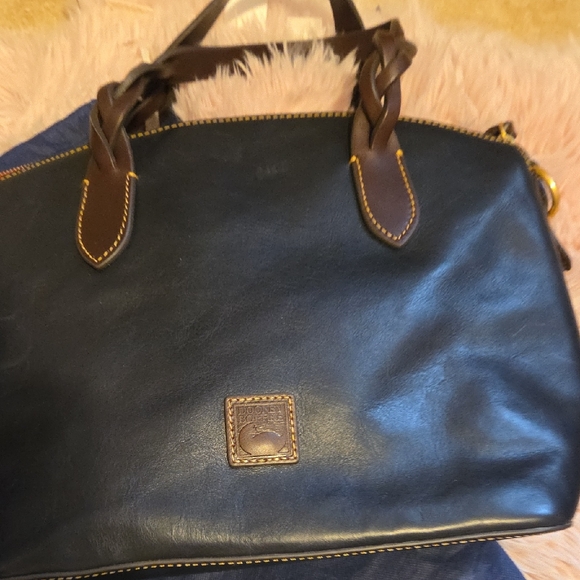 Dooney & Bourke Navy and Brown Leather Bag - Picture 1 of 3